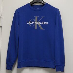 Calvin Klein Jeans Sweatshirt Mens Medium Pullover Fleece Logo Long Sleeve Blue